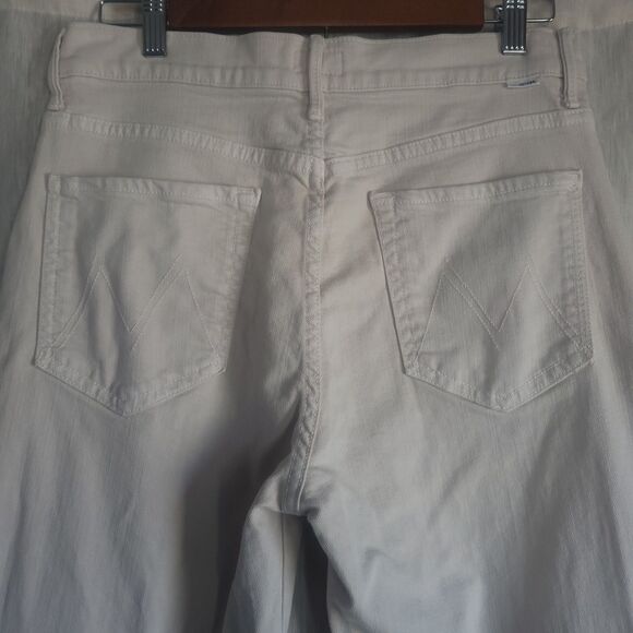 Mother The Mid Rise Smokin' Double Flood Size 32 Cream Cropped Designer Demin - Picture 4 of 15